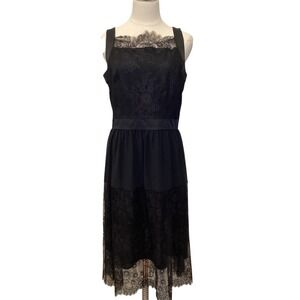Black Lace Cocktail Dress Lace Overlay Cinched Waist - Size 10